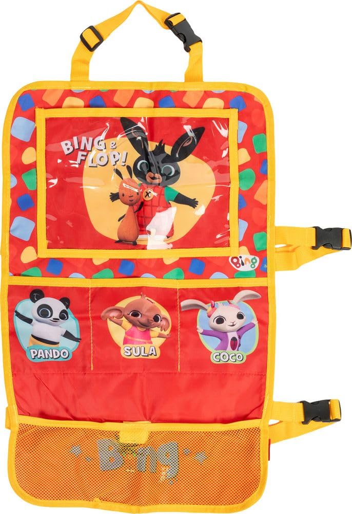 TataWay in viaggio si cresce Bing Car Seat Protector Tablet Organizer for Kids Red with Cute Bing, Flop, Pando, Sula and Coco