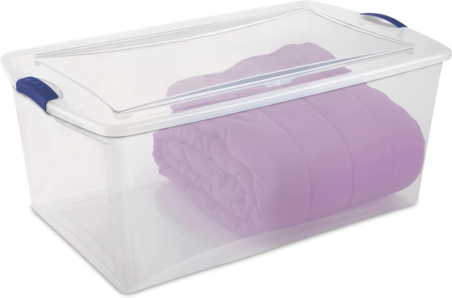 (2-PACK) 105 QT Plastic Transparent Storage Box, Equipped with a Blue Lock Mechanism, Stackable, Suitable for Household Items, Seasonal Clothing, Holiday Decorations and Garage Organization.