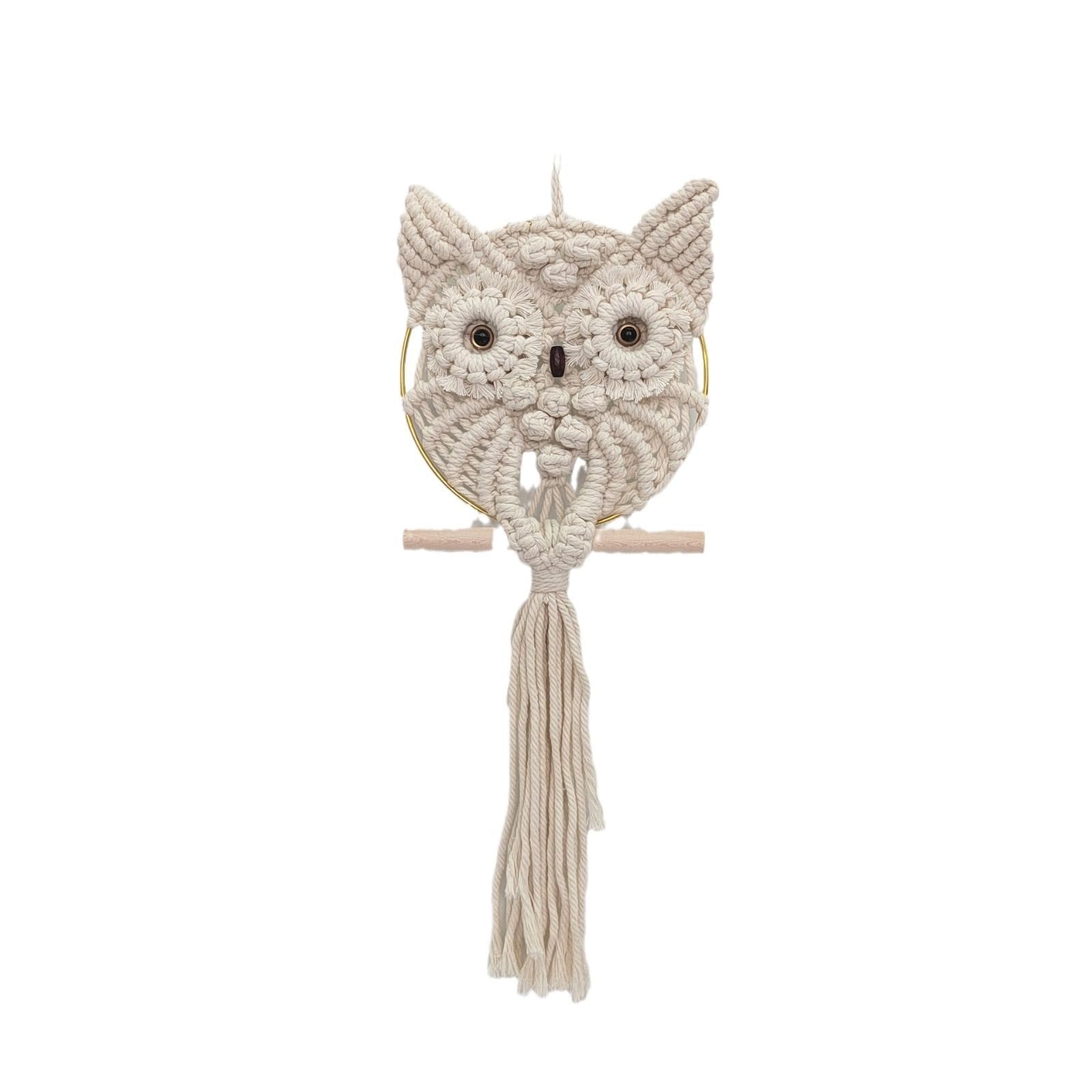 Wind Chime Owl Wall Hanging - Handwoven Bohemian Tapestry Macrame Woven Decor for Bedroom Living Room Baby Windchime(Little Owl)