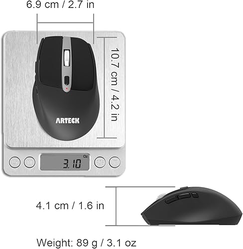 Miniatura 6 de Arteck Ratón inalámbrico de 2.4G con receptor Nano USB, diseño ergonómico, clic silencioso con botones de interruptor lateral para computadora,