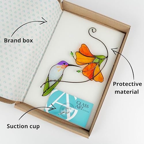 Miniatura 7 de Gift Birds Handmade Stained Glass Suncatcher Genuine Stained Glass Window Hangings Unique Indoor Ornament & Outdoor Decor (CACTUS)