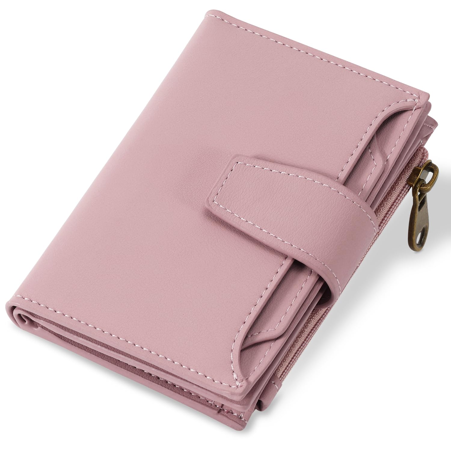 Airkit Small Wallet Women RFID Blocking Genuine Leather Bifold Compact Card Holder for Women with Zipper Coin Pocket 4 ID Windows