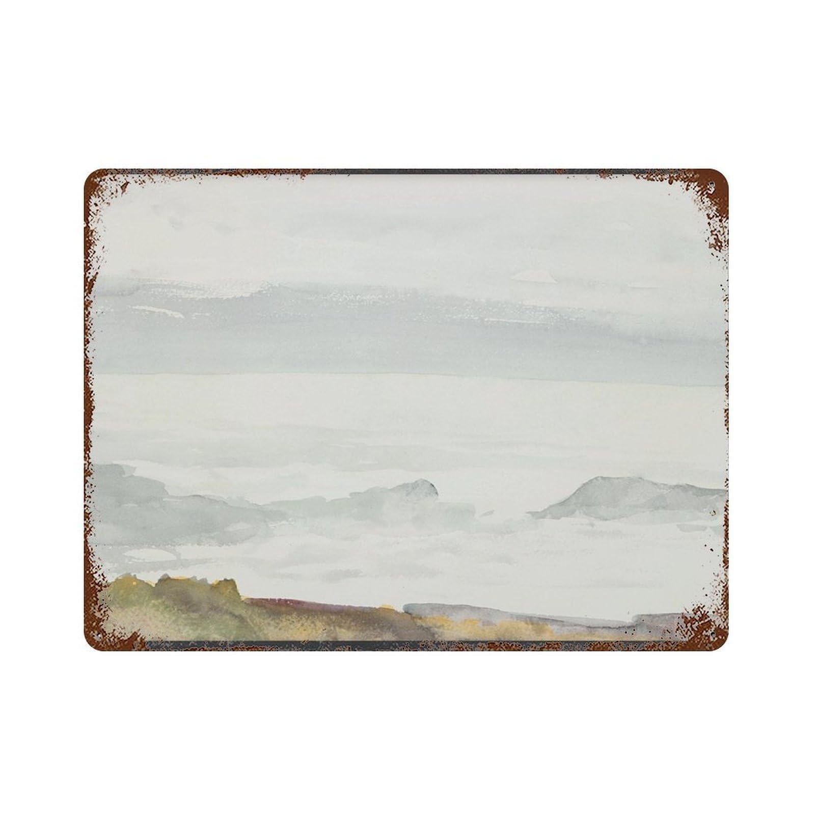 xiaoxiaoshen Minimalist Wabi-sabi Watercolor Seascape, Neutral And Hazy Coastal Scenery Wall Decor Art Metal Tin Poster Modern Home Decor Art Home Bar Shop Decorations Vintage Sign 30x40cm