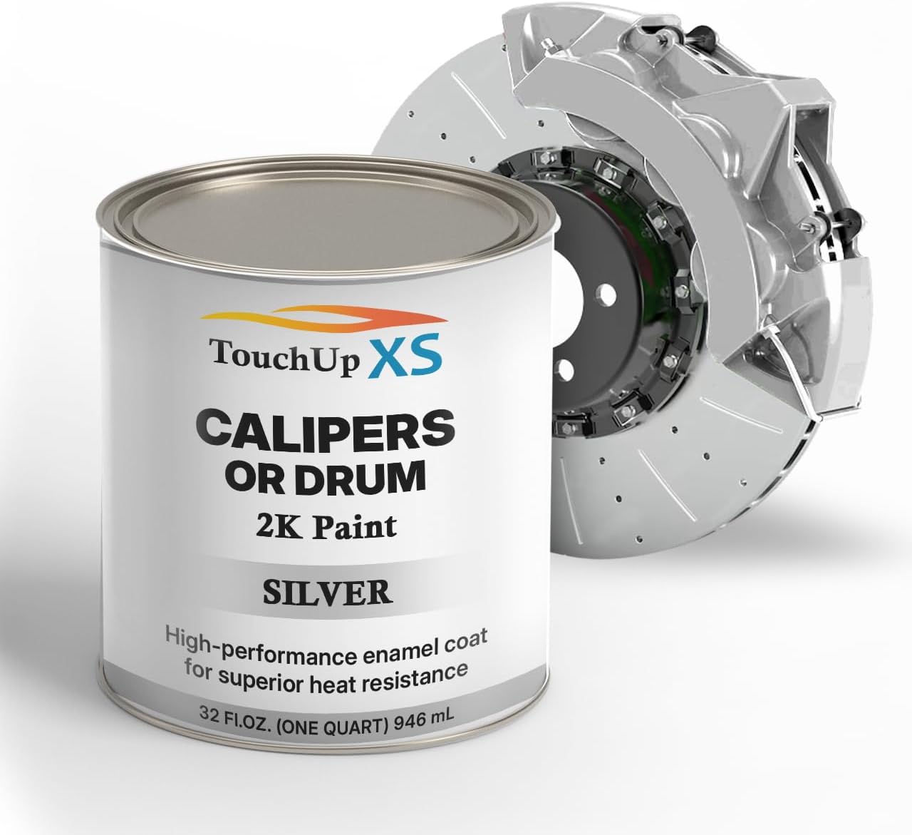 TouchupXS-High Temp Brake Calipers/Drums Enamel Coat 2K Silver-Quart with Hardener