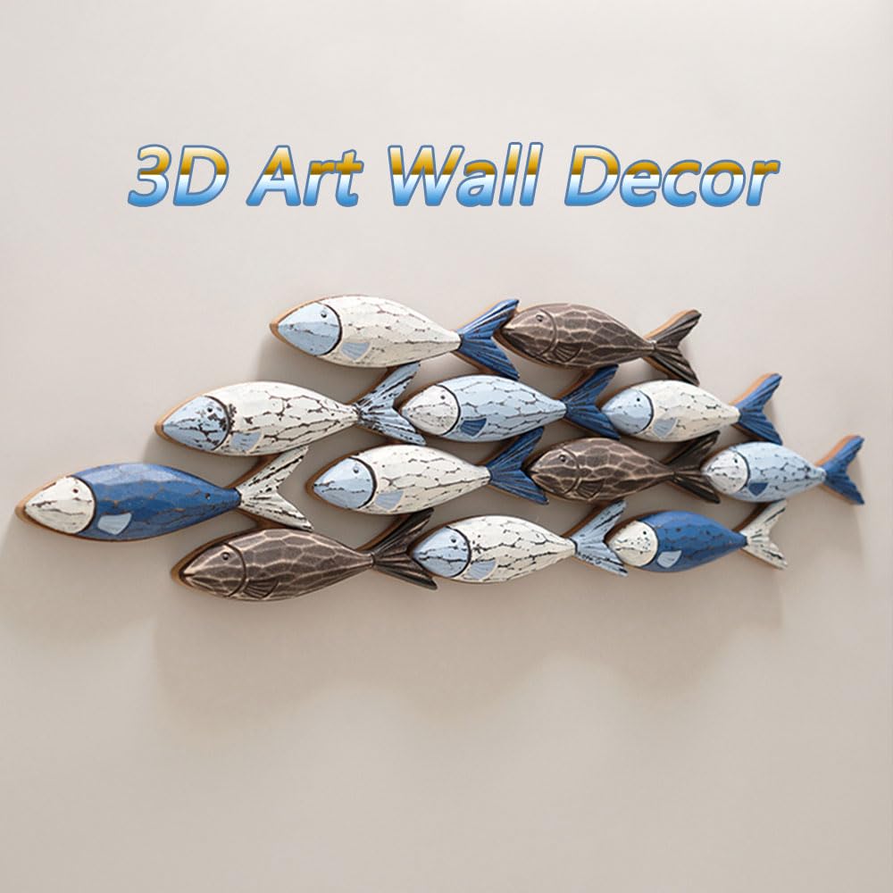 Amazon.co.jp: 木製魚の壁飾り 魚の壁掛け装飾 魚の群れの壁アート