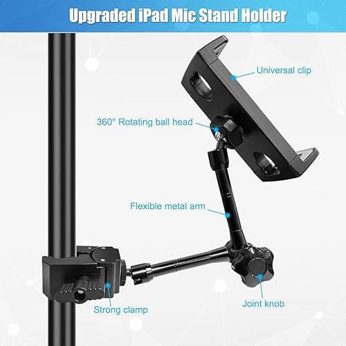 Miniatura 3 de Soporte para tablet para soporte de micrófono, soporte de micrófono ajustable para iPad, soporte para tableta con soporte de abrazadera para