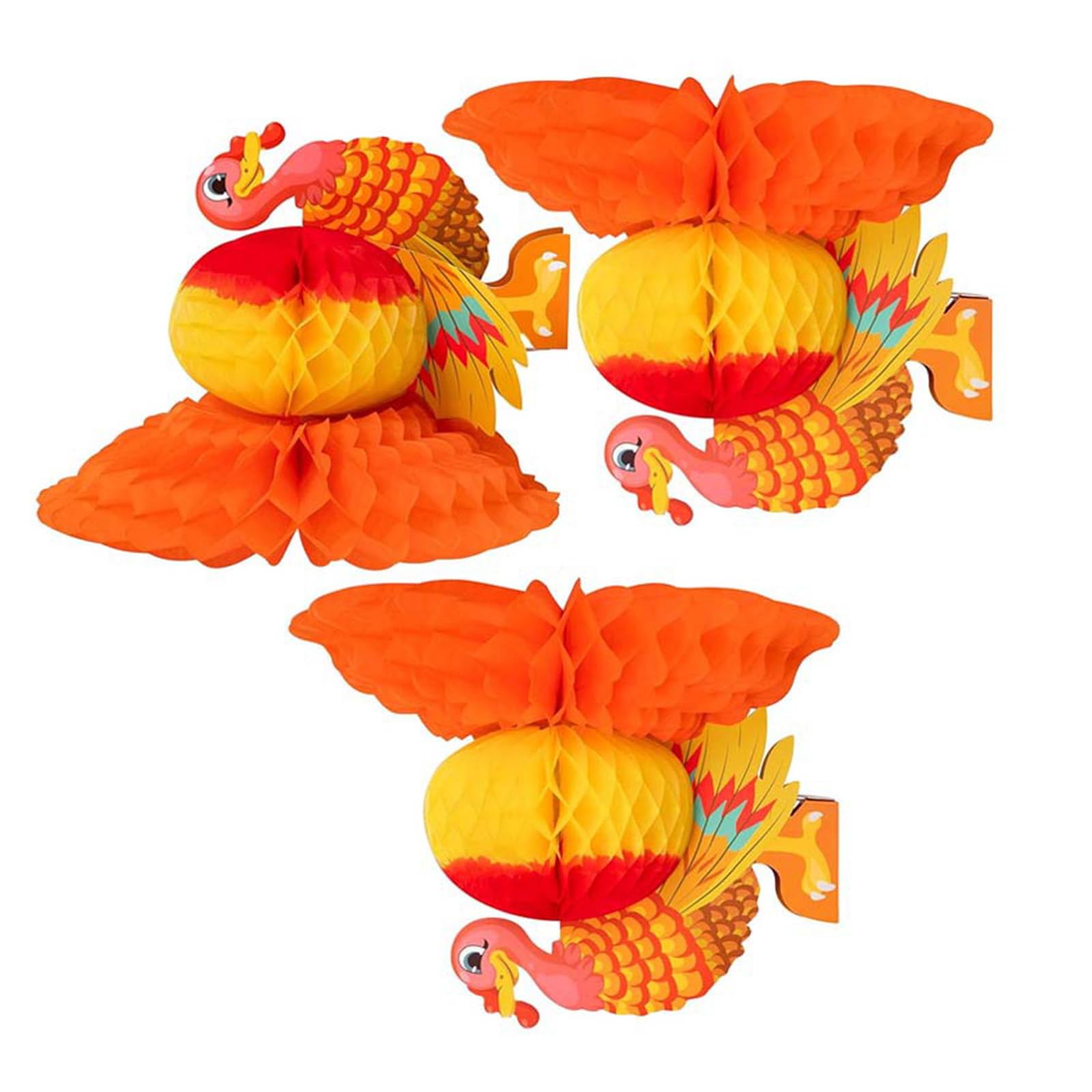 Xjdzineq 3PCS Fall Harvest Turkey Honeycomb Globes Decorations, Thanksgiving Table Centerpieces for Autumn Party Home Decoration Seasonal Table Accessories
