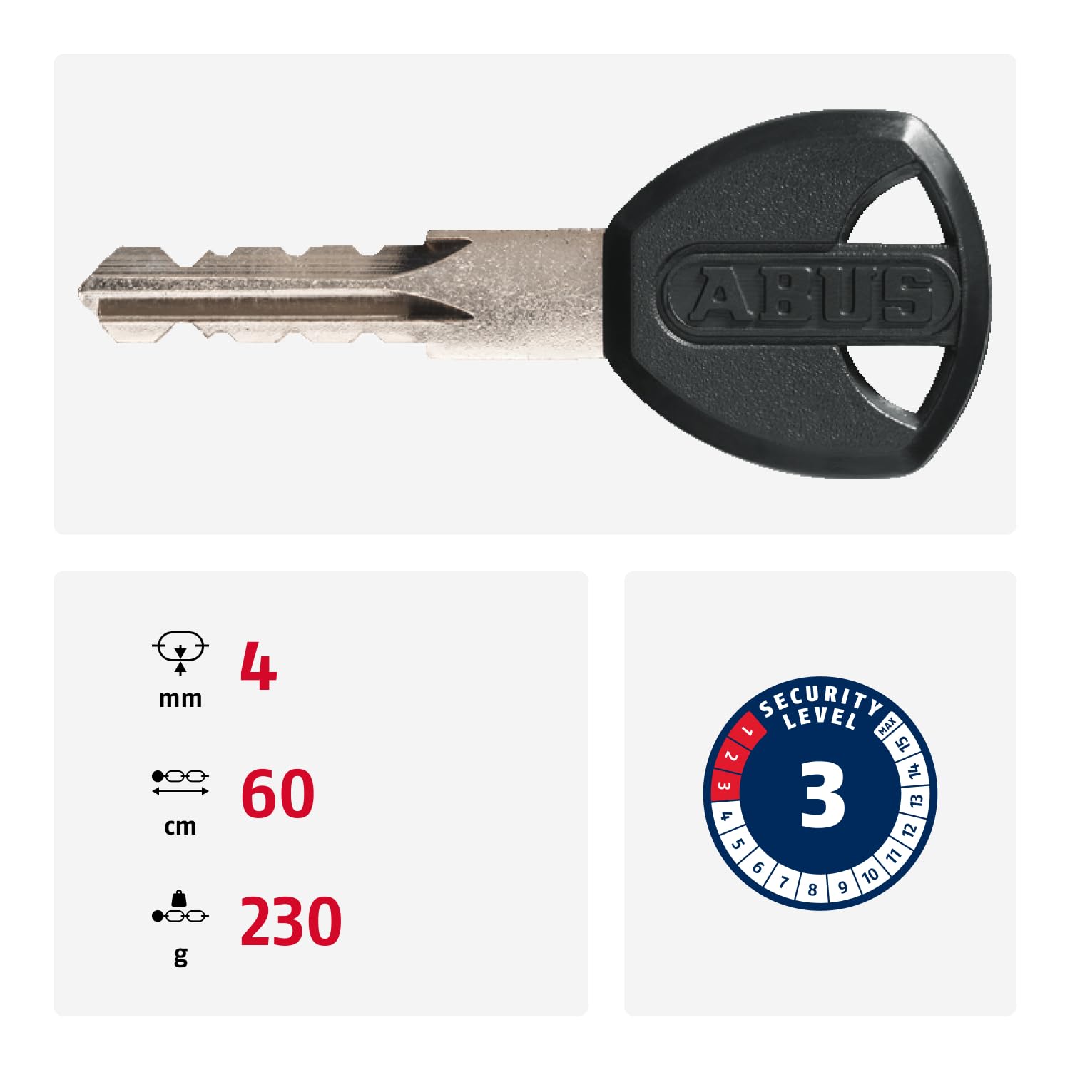 Abus Lucchetto a Catena 1500 Web Lucchetto Bicicletta Acciaio Speciale Catena Rotonda 4 mm Spessore Sicurezza 3