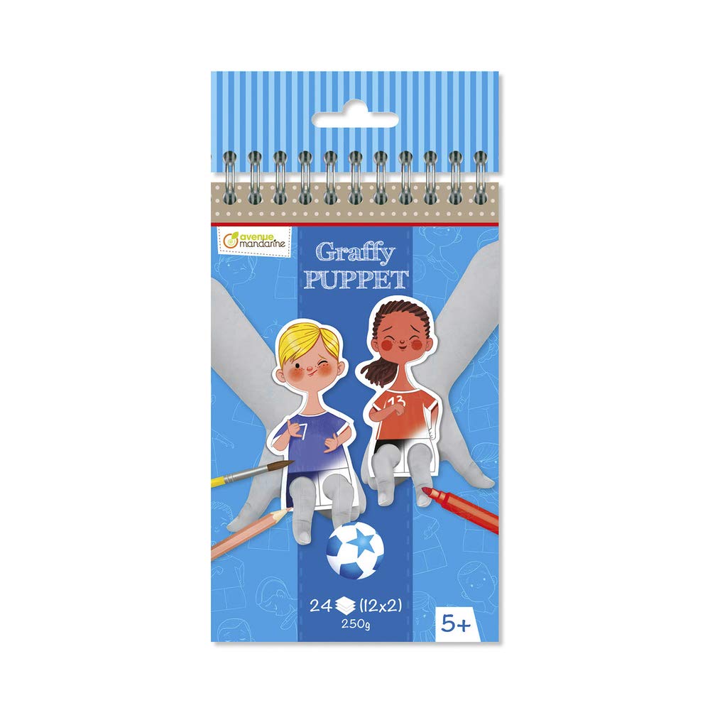 Clairefontaine ES Avenue Mandarine - Cuaderno espiral de marionetas graffy - 24 marionetas de dedo precortadas para colorear - Clairefontaine PEFC papel certificado - Tema de fútbol - GY101C