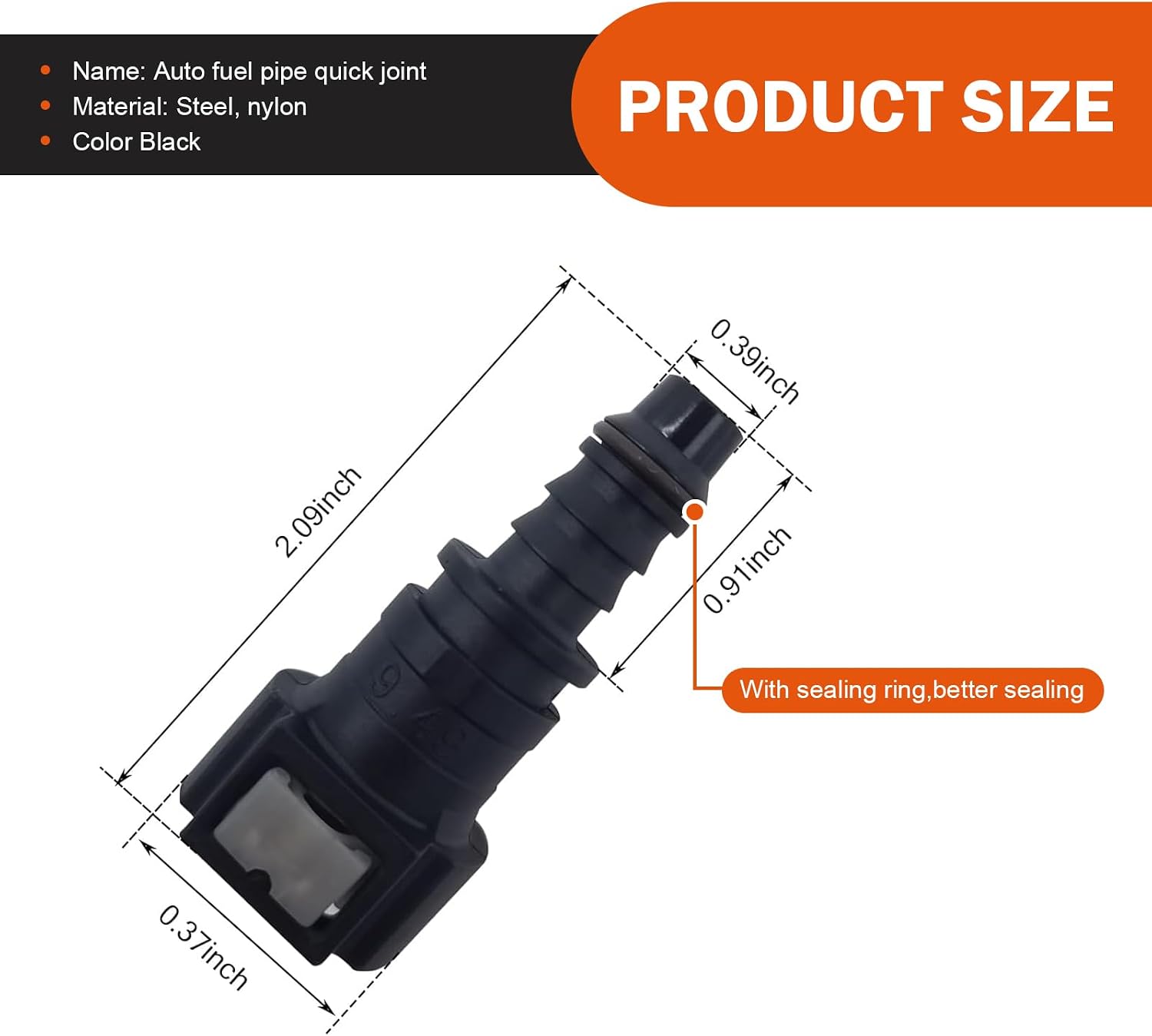 2 PCS Fuel Line Quick Connector, Straight 3/8" 9.49-ID8 Nylon Tubing with Seal Ring, Leak-proof Fuel Pump Quick Plug for 9.49 Male Connector, for Cars Repair Accessories (Black #Straight)
