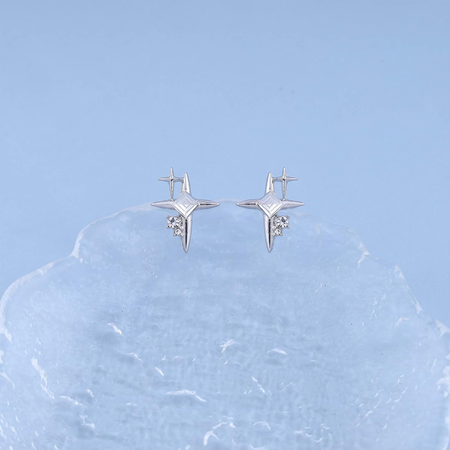 Vintage Crystal Star Stud Earrings Boho Rhinestone Star Earrings Silver Cz Starburst Stud Earrings Sparkly Cubic Zirconia Earrings Jewelry for Women - Image 5