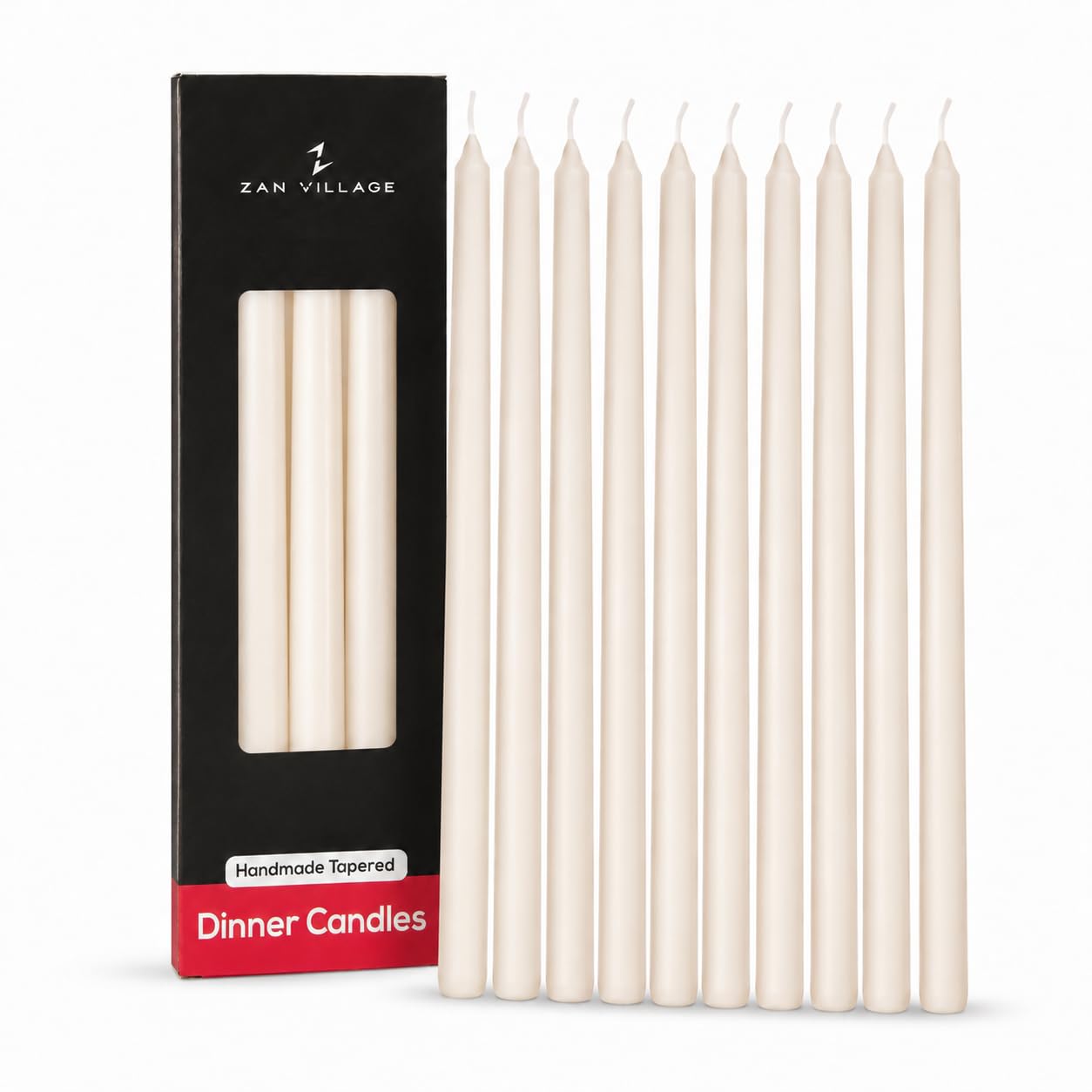 Taper Candles Long Burning, Pack of 10 Ivory Dinner Candles, 25cm Tall Unscented Candle Sticks, Up to 7 Hour Burn Time, Cotton Wick, Indoor Table Candles for Candlesticks, Weddings & Decor