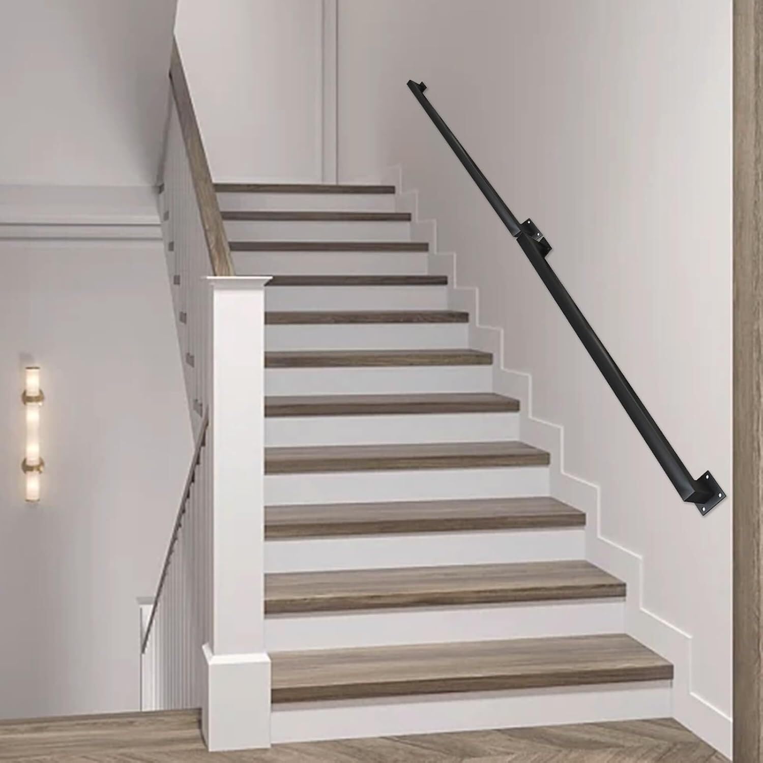 X&Z-XAOY Barandilla De Escalera Moderna Negra Barra De Agarre para Exteriores Barandilla De Escalera Metal Barandilla Balaustrada Pie Barandilla Soporte Varilla Asidero De Seguridad(100cm)