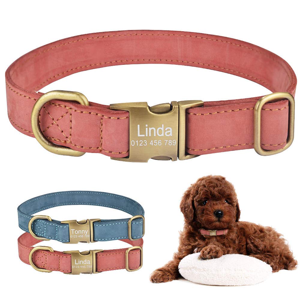 Collare per Cane in Pelle con Nome Personalizzato per Cucciolo, Fibbia per Ragazza Ragazzo con Incisione Personalizzata SL-Blue_L_ (36-55_cm)