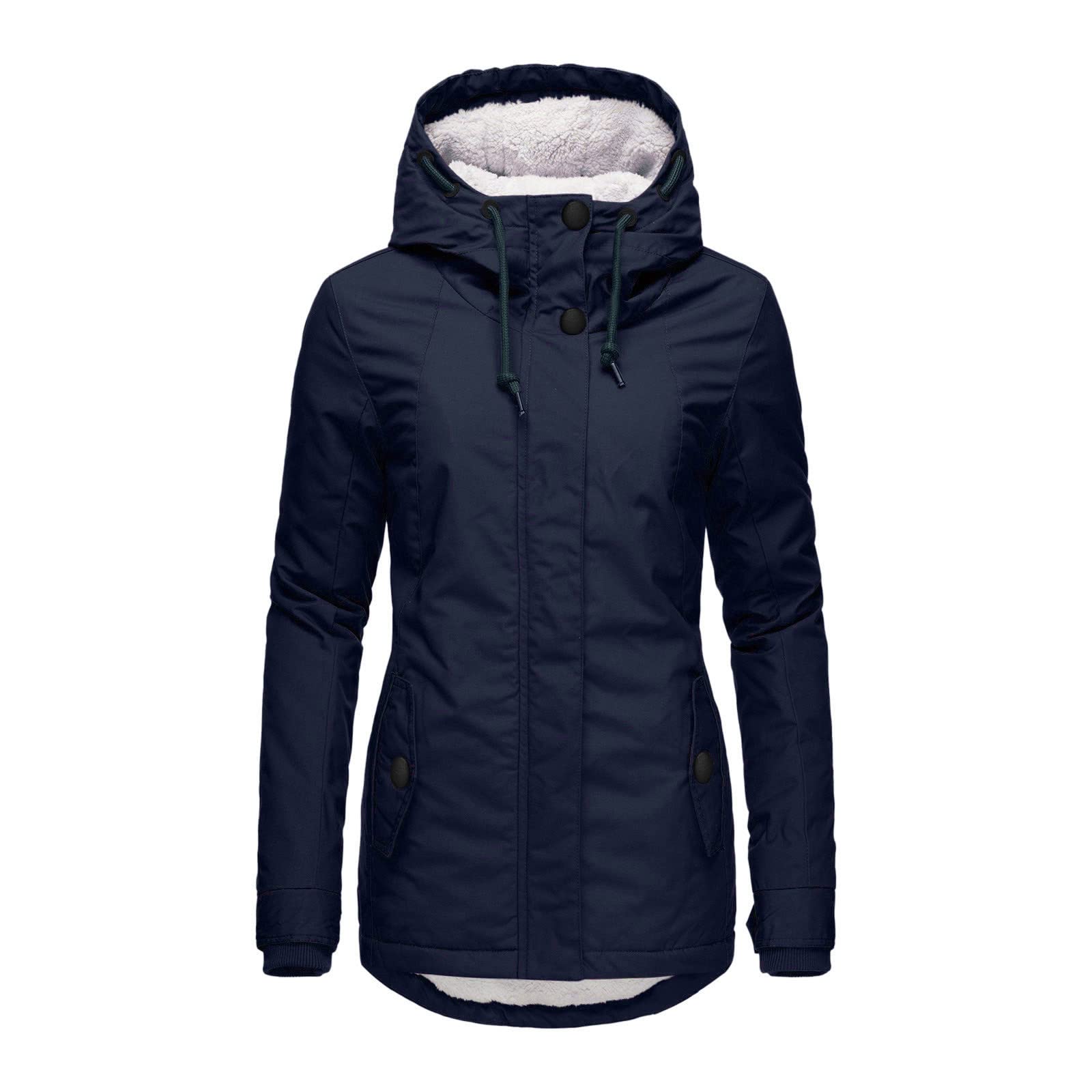KHIRVWL Winterjacke Damen Lang Winterparka Mit Teddyfell GefüTtert Kapuzenmantel Skijacke Warm Wintermantel Mittellang Winterjacke Dicke Coat GroßE GrößEn Wasserdicht, Winddicht, Atmungsaktiv