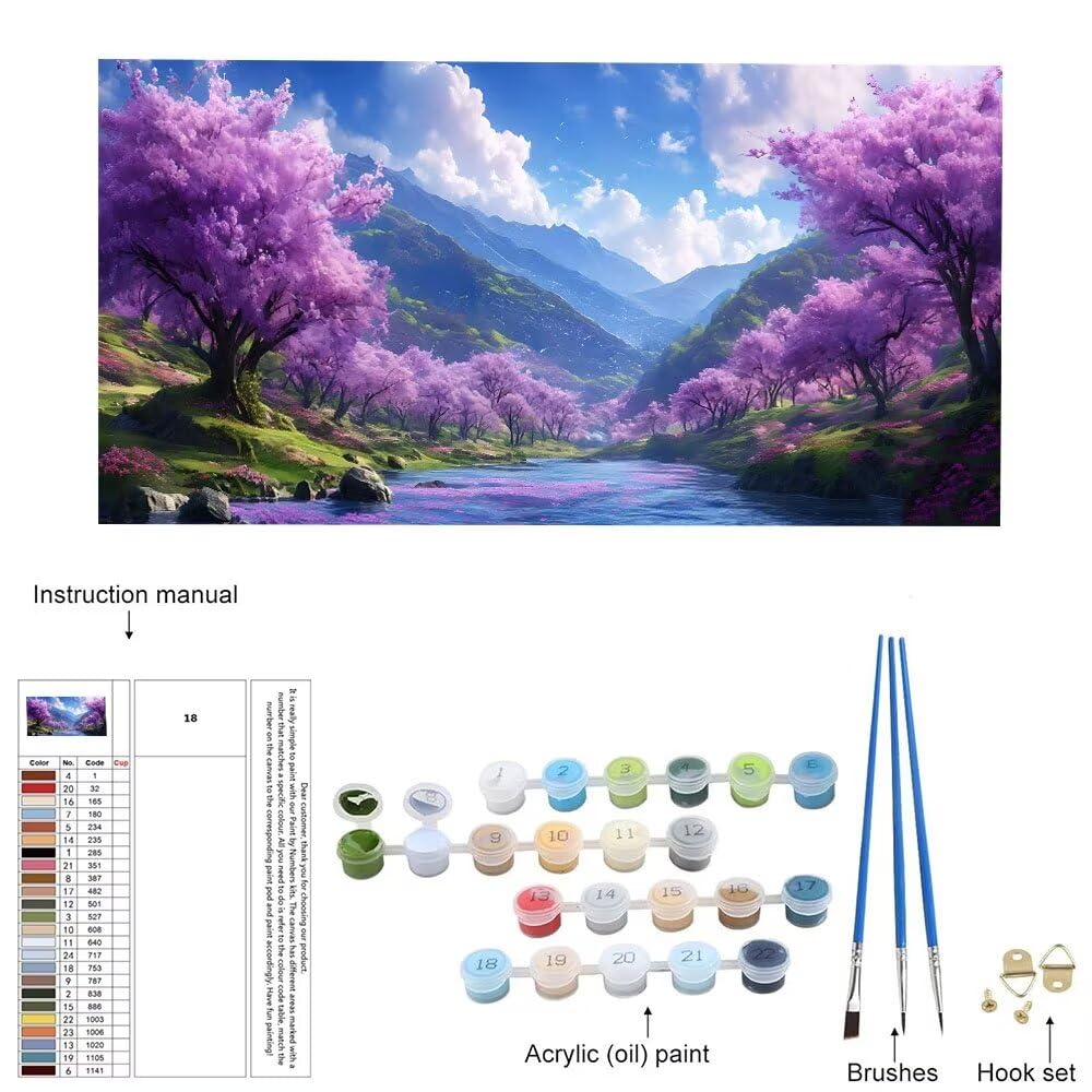 Malen Nach Zahlen Erwachsene xxl, Paint by Numbers Malen Nach Zahlen Landschaft, DIY Geschenk Art mit Pinseln und Acrylfarben Handgemalt Ölgemälde Leinwand für Home Décor, Ohne Rahmen 80x160cm W-703