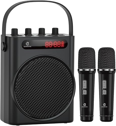 ZOWEETEK Potente amplificador de voz con 2 micrófonos inalámbricos de mano, altavoz portátil con micrófono, máquina de karaoke, sistema PA de