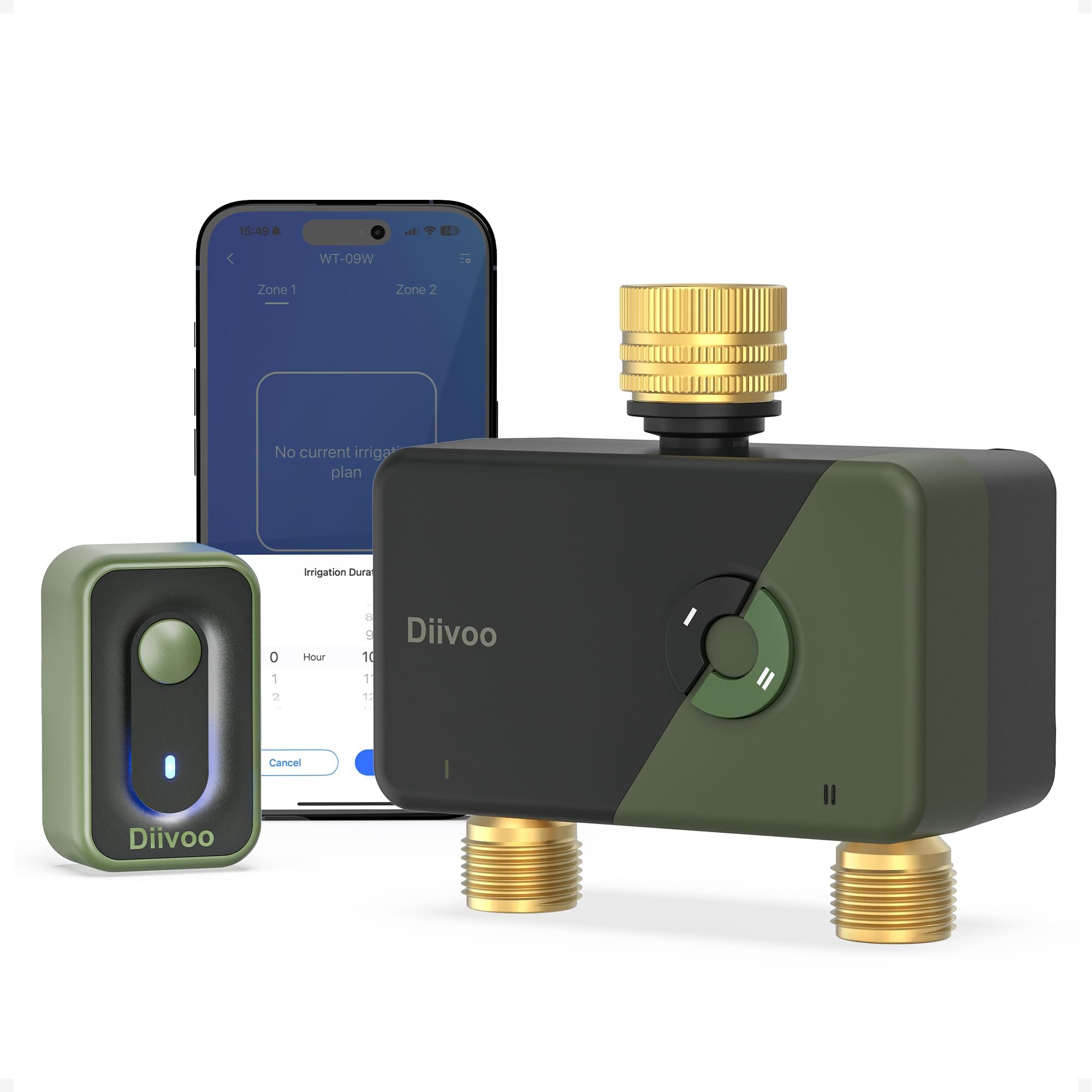 Diivoo 09M Water Timer 2 Outlets with Brass Inlet & Outlet, Automatic prinkler Timer with Rain Delay/Manual Watering, Garden Smart Irrigation Time for Yard