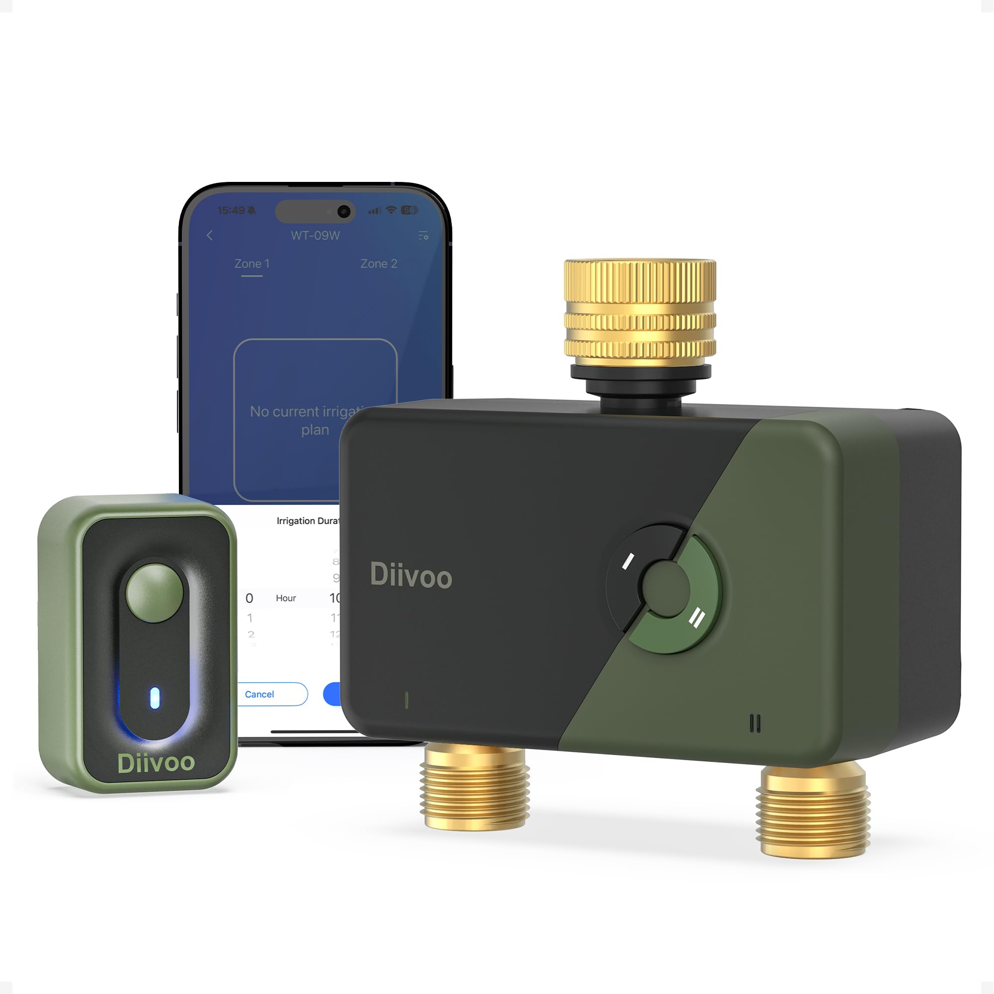 Diivoo 09M Water Timer 2 Outlets with Brass Inlet & Outlet, Automatic prinkler Timer with Rain Delay/Manual Watering, Garden Smart Irrigation Time for Yard