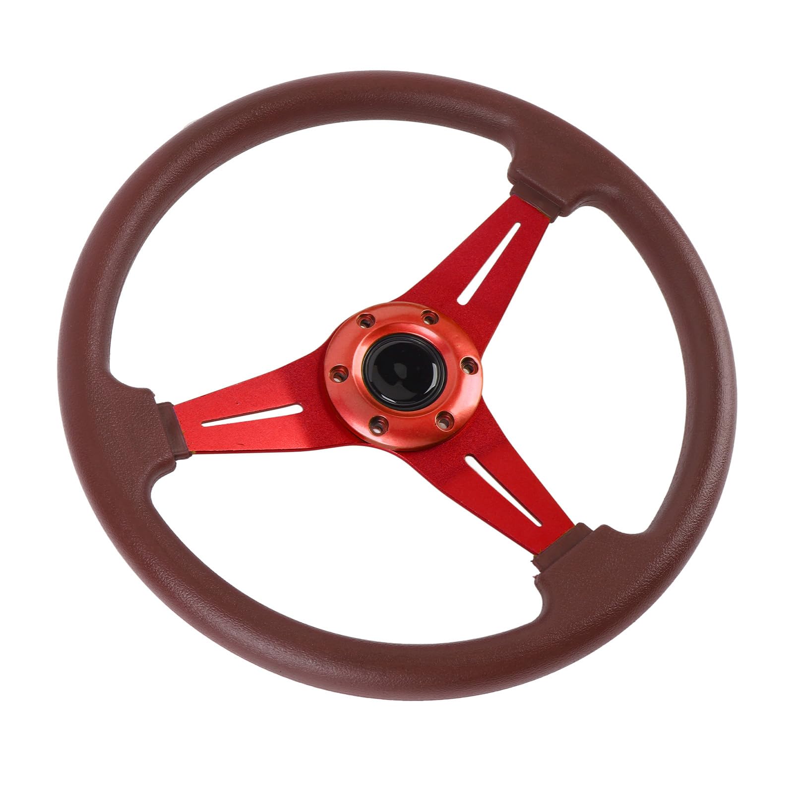 Fabater Volante da, Volante con Raggi in Alluminio in Pelle PU da 14 Pollici con Pulsante Clacson per Adattatore per a 6 Fori (rosso)