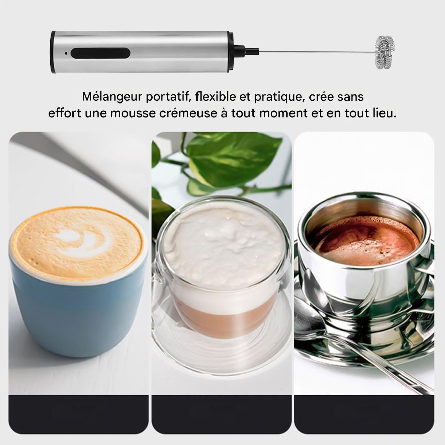 Frusta Elettrica,Miscelatore per Bevande | 3 Velocità Schiumatore Silenzioso in Acciaio per Cappuccino Latte Cioccolato Tè Casa Bar