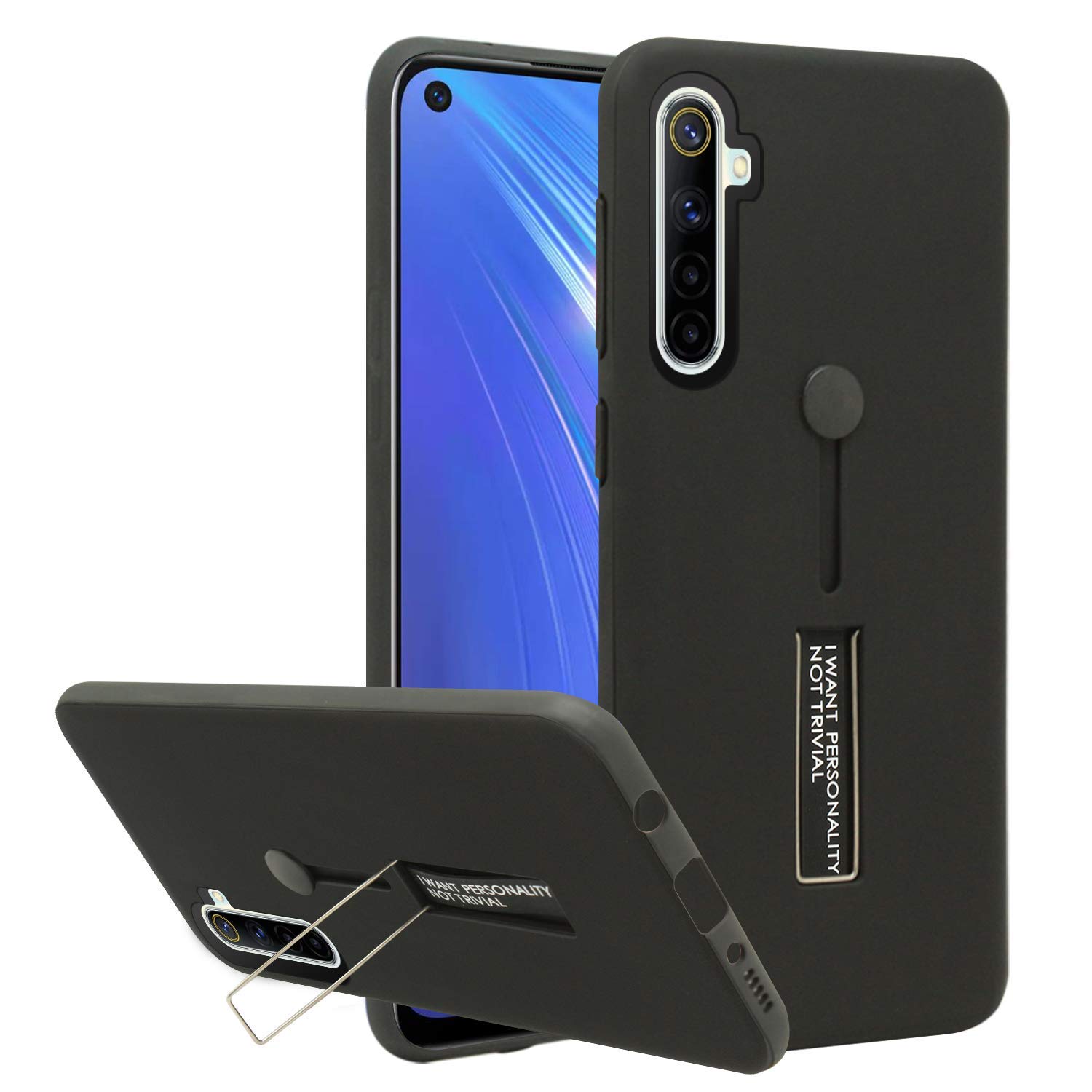Coverage Personality TPU + PC Dual Layer with Stand & Finger Holder Back Case Cover for Realme RBS0602IN / Realme 6 - Pitch Black (B09NWH3LXG) Amazon Price History, Amazon Price Tracker