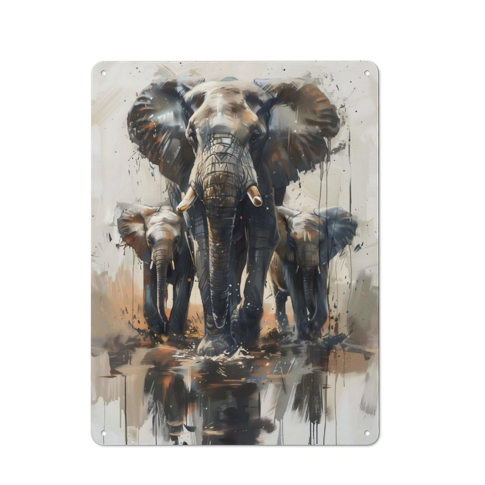 Junmoney Watercolor Elephants Decorative Tin Sign With Design 40X30cm, Classic Retro Room Decor For Kitchen, Hallway, Bar Or Small Cafe