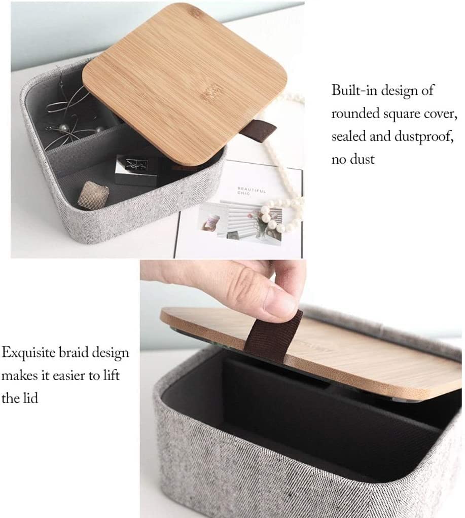Organizer na Biżuterię Lustrzana Pokrywa Bambusowa W Jodełkę Zewnętrzna Tkanina Zegarek Pudełko Do Przechowywania Biżuterii Dla Kobiet Etui do Przechowywania(Rectangle 1pcs)