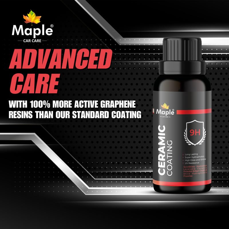 Image of Maple Car Care 9H Ceramic Coating Kit for Car (30ml) | Nano Paint Protection | Super Hydrophobic High Gloss Anti-Scratch Polish for Car Exterior with Applicator & Microfiber Cloth | Long-Lasting Shine