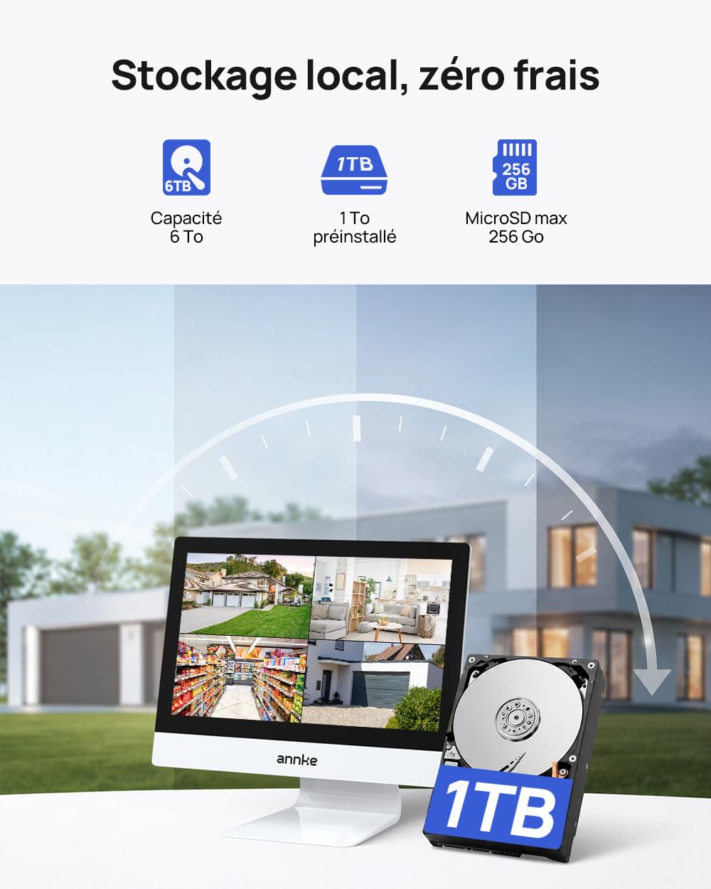 ANNKE 5MP PTZ Kit Caméra de Surveillance WiFi Extérieure avec 12" Moniteur