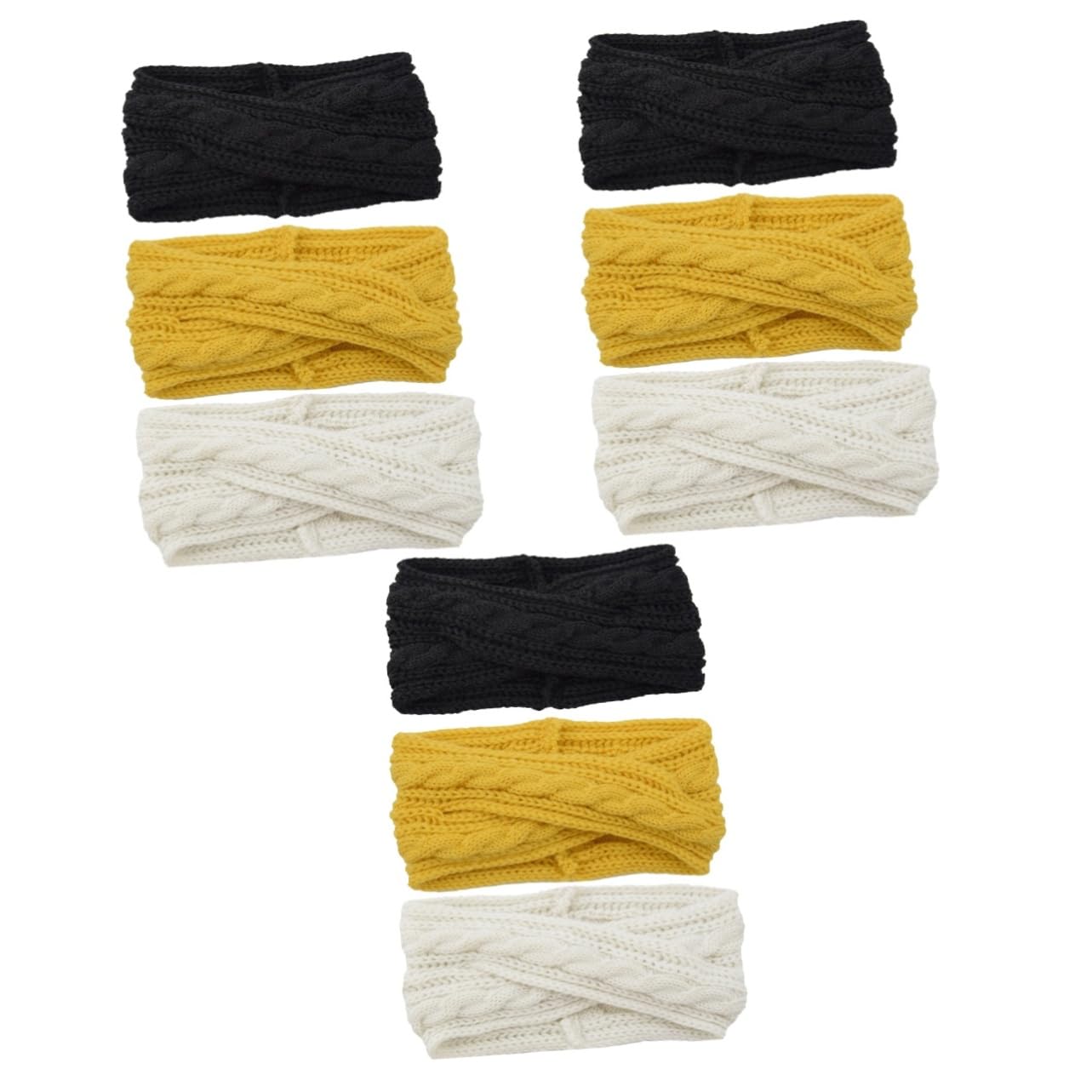 FRCOLOR 9pezzi Fasce Di Lana Per Donne Da Nero Bianco e Giallo Accessori Moda Per Per Trucco Spa e Attività Sportive