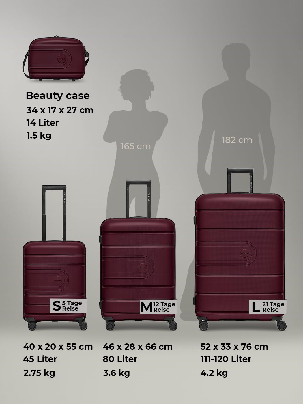 REDOLZ Hartschalen Check-in Koffer | Großer XL Trolley 51 x 32 x 76 cm mit Dehnfalte aus hochwertigem, leichtem Polypropylen | 4 Doppelrollen & TSA (Essentials 11)