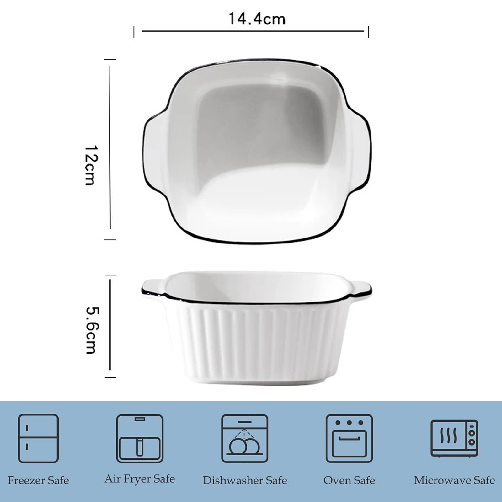 Teglia da forno piccola, in ceramica, set da 4 pezzi, pirottini quadrati, stampi da forno con manici in ceramica, piccolo forno, per lasagne, tiramisù, stampo da forno (stile B)