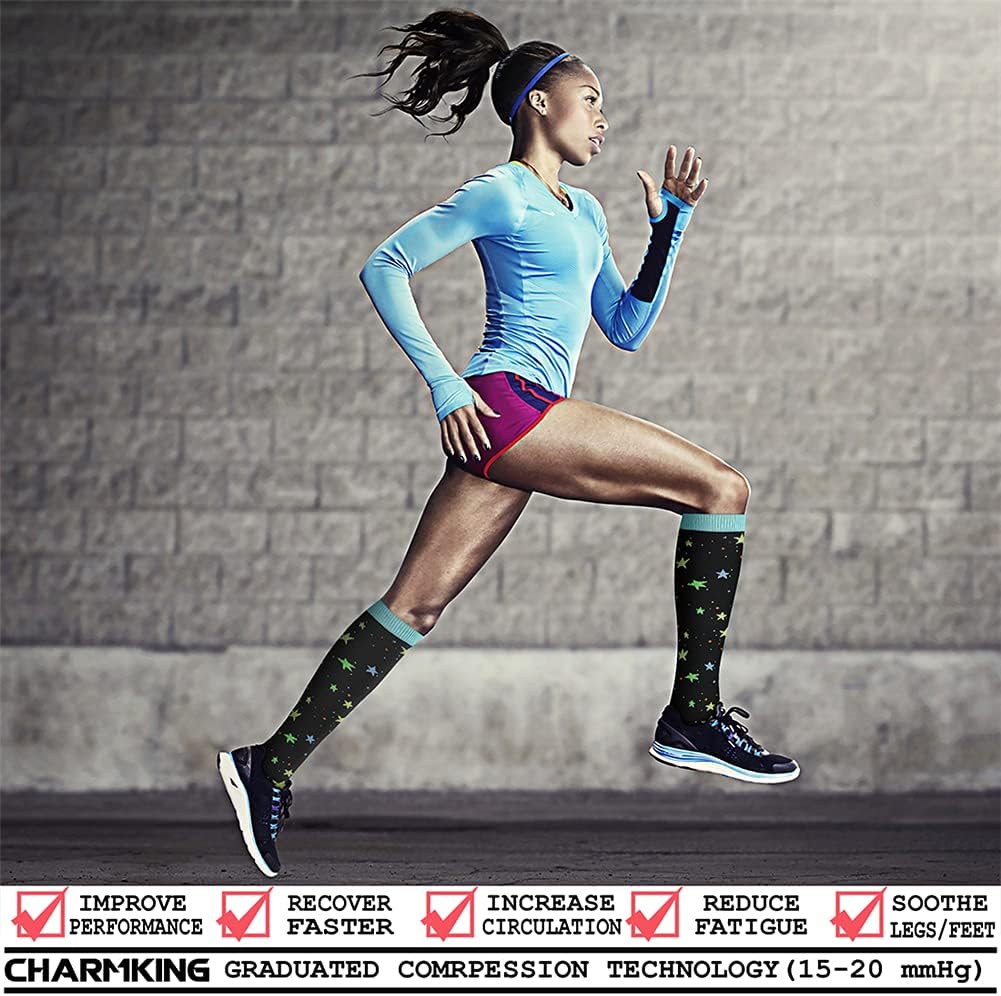 CHARMKING 6 Pairs-Compression Socks for Women & Men Circulation Best Support for Nurses, Running, Athletic,Flight Travel