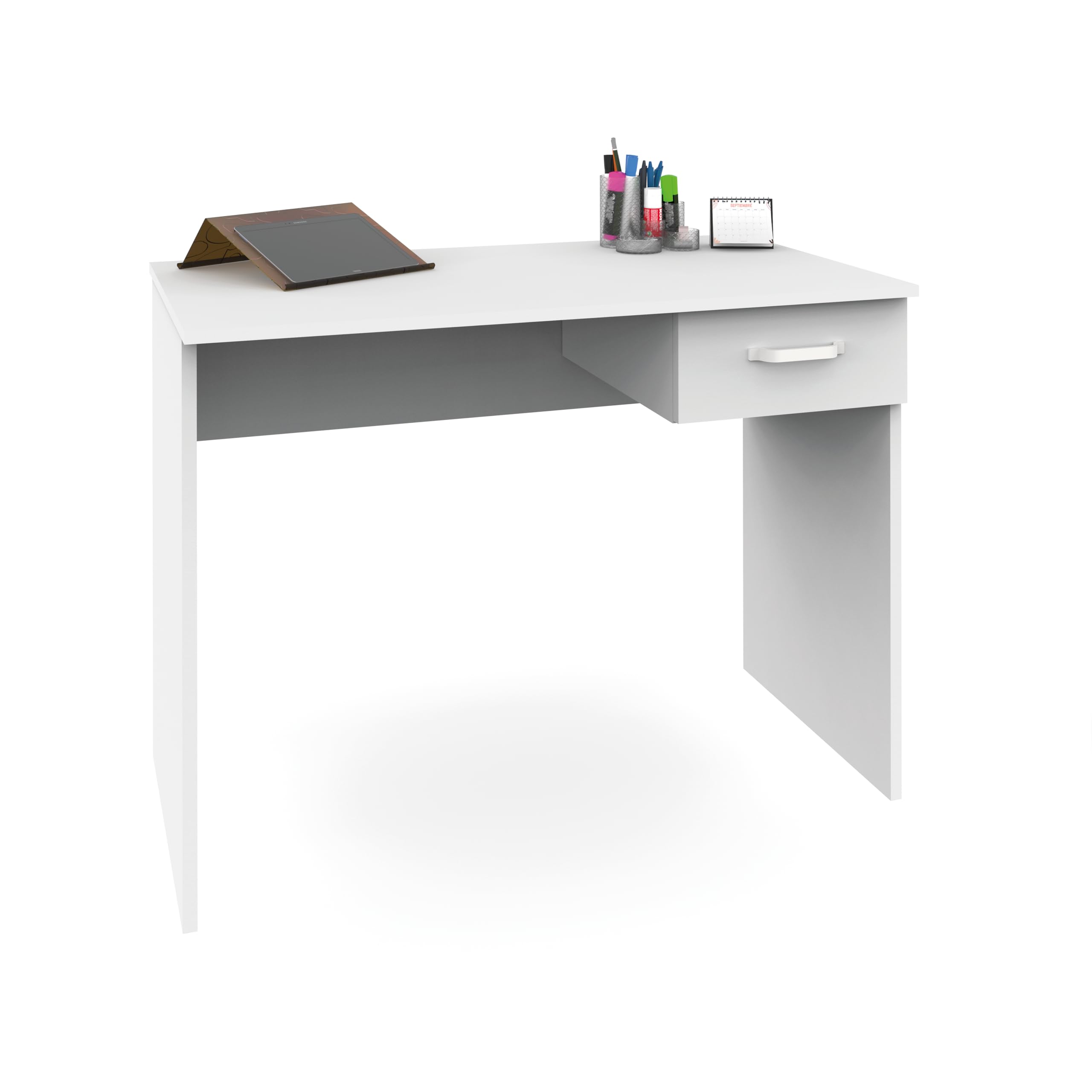 briebe Mesa Escritorio Ordenador Pequeña 75x90x50cm (Alto x Ancho x Profundo), 1 Cajón Almacenamiento, Oficina, Habitación Juvenil, Desk, Tocador, Prakt Blanco