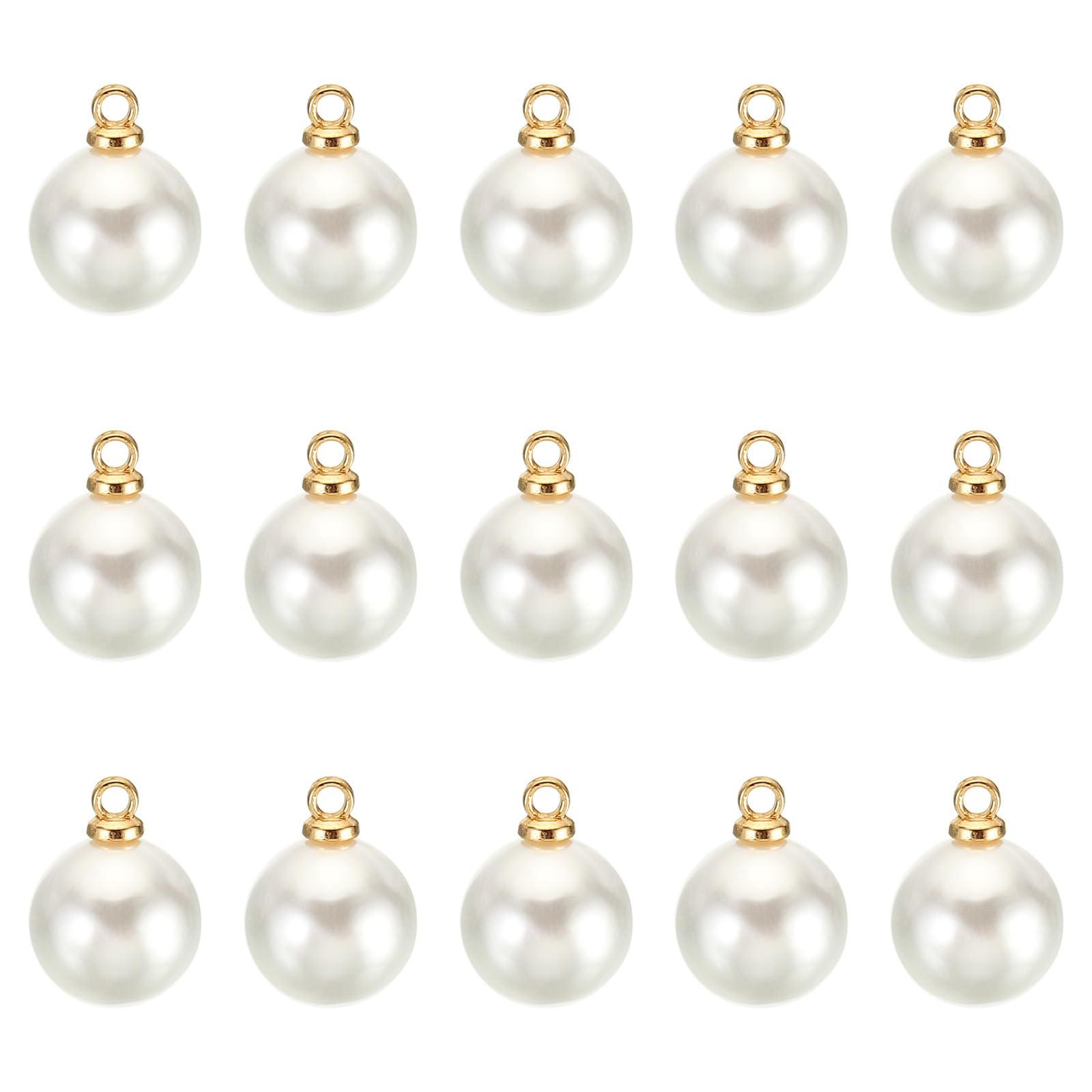 PATIKIL 150Pcs Faux Pearl Charm Pendant, Gold White, 8mm Pearl Charm, DIY Wedding Crafts