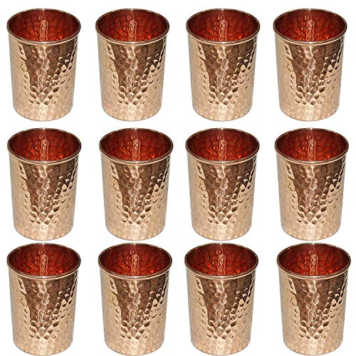 Vasos de cobre Vasos de agua martillados para la vajilla curativa Conjunto de productos ayurvédicos de 12 Capacidad 350 Ml Cover