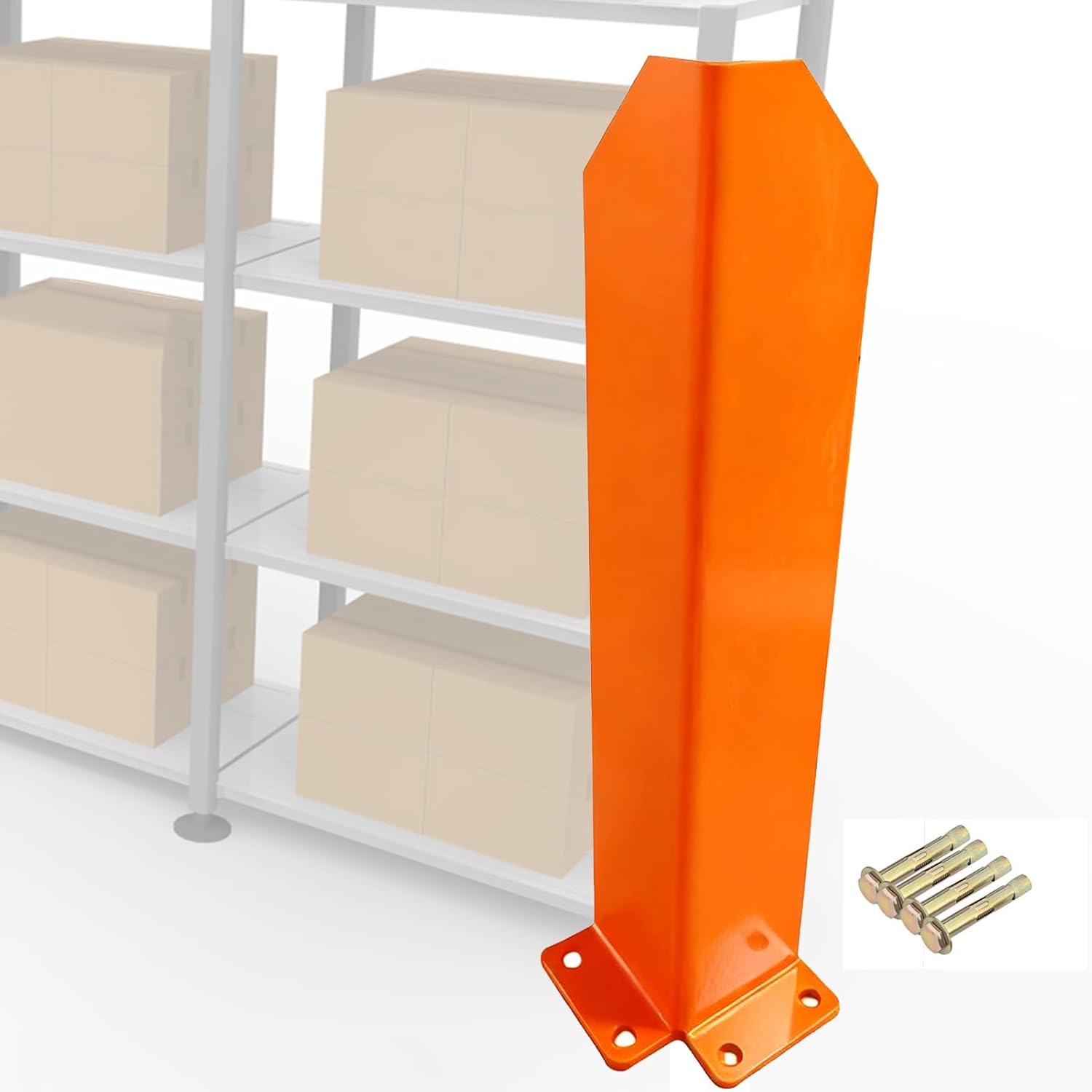 Industrial Pallet Rack Frame Guard - Pre-Drilled Base, Stainless Steel Corner Protector for Parking Garages, Wall Safety Barrier (Orange, 10x80x0.5cm)