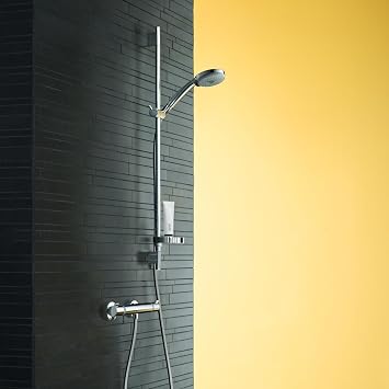 hansgrohe Croma 100 - shower set with thermost Ecostat Comfort, shower head, shower bar 90cm, shower hose 160cm and shower head holder, hand shower with 3 sprays, chrome, 27085000