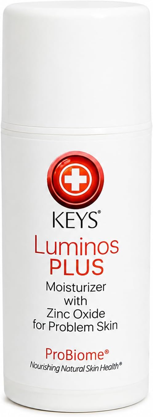 Keys Luminos PLUS Zinc Oxide Daily Face Moisturizer & Sun Lotion, 100 ml | Hypoallergenic ProBiome cream with avocado oil & shea butter. Ideal makeup primer and blue light shield for problem skin