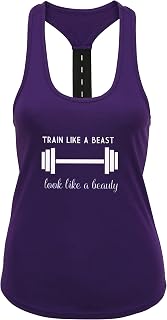 Train like a Beast Look like a Beauty Ladies Gym Vest | Colourful Ladies Gym Vest with Funny Slogan | Vibrant Workout Tank Top | Activewear