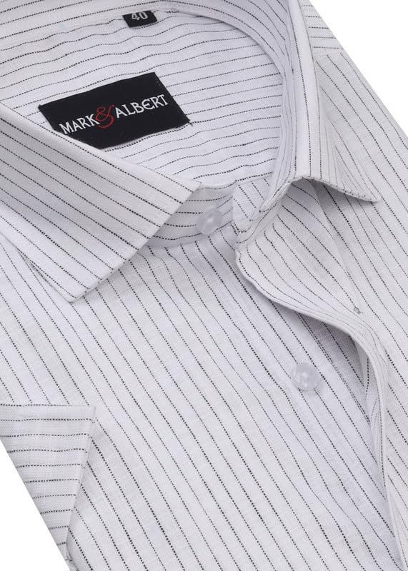 Image of MARK & ALBERT Men's Half Sleeve Cotton Linen Striped Shirt