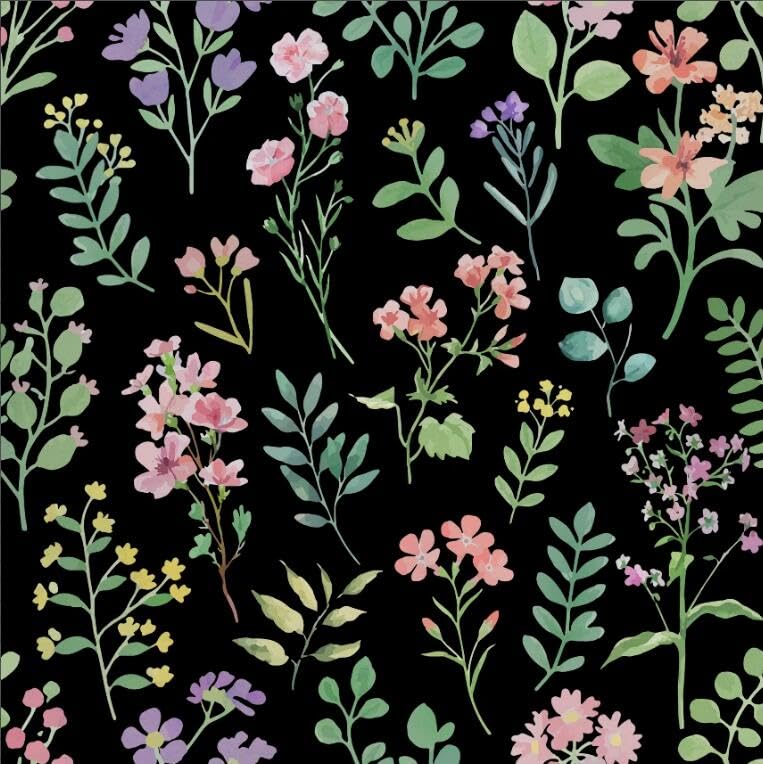 LaCheery Negro Papel Pintado Pared Floral Vintage Papel Pintado Autoadhesivo Armario 44.5cm x 700cm Vinilo Adhesivo Muebles Negro Mate Impermeable Rollo Vinilo Autoadhesivo para Muro Aseo