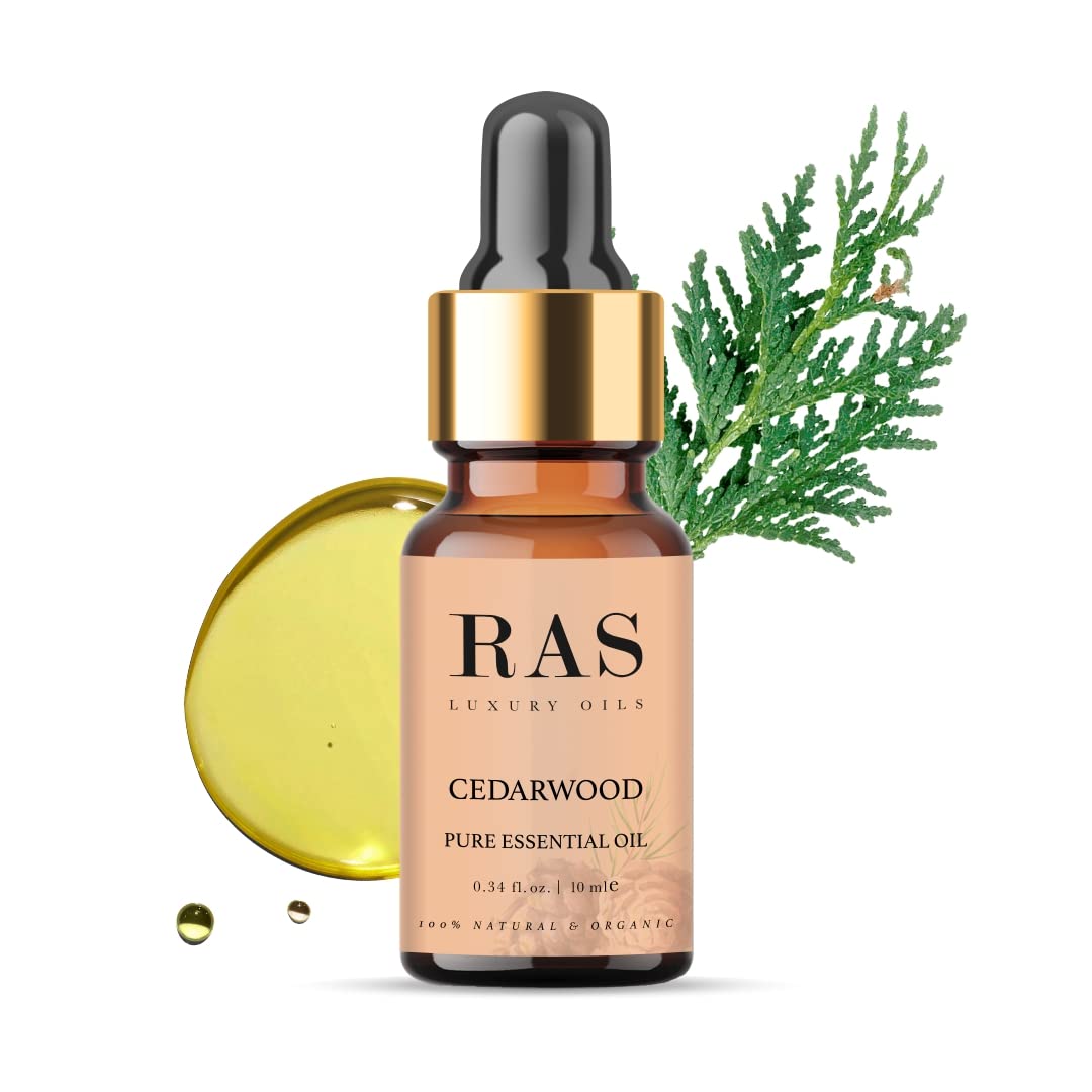 RAS Luxury Oils Cedarwood Pure Essential Oil | Help soothe Redness, Itchiness & Dryness In Skin | Enhance Scalp Circulation & Stimulate Hair Growth | Relieves Stress & Calms Mind | Natural & Organic
