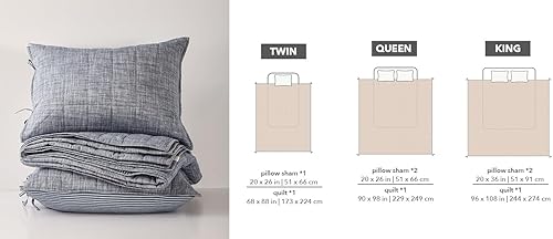 Miniatura 4 de Colchas de algodón tamaño Queen de color azul marino, juego de edredón de 3 piezas con rayas azules, manta acolchada ligera con 2 fundas de almohada