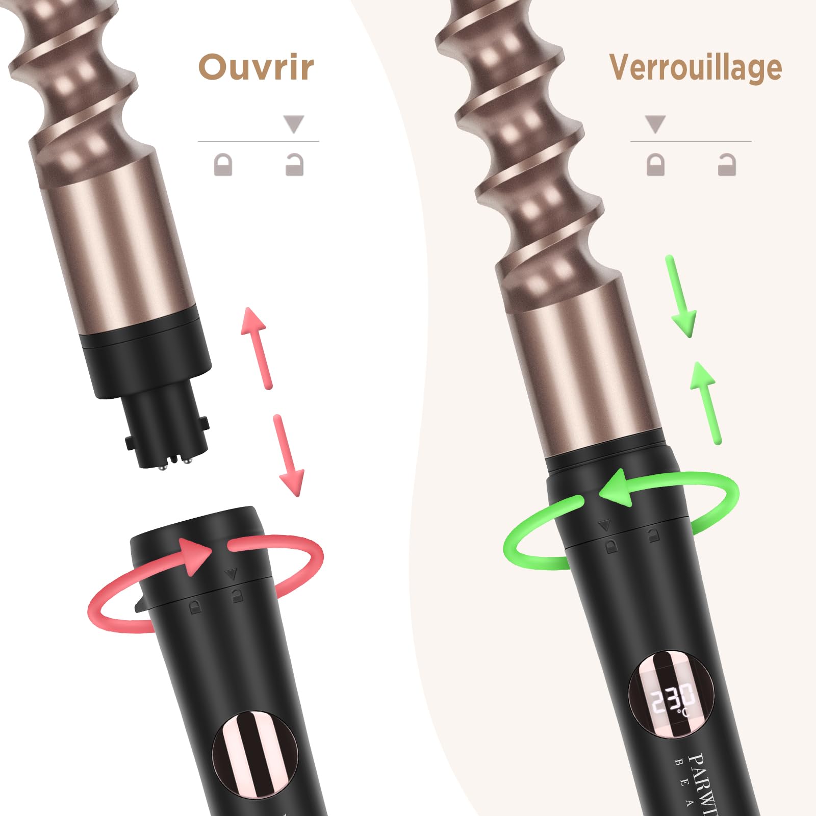 Fer à Boucler 5 en 1 PARWIN PRO BEAUTY Multifonctionnel Interchangeable Kit Fer à Friser avec Tourmaline en céramique et 140-230°C Température réglable Boucleur a Cheveux avec écran LCD