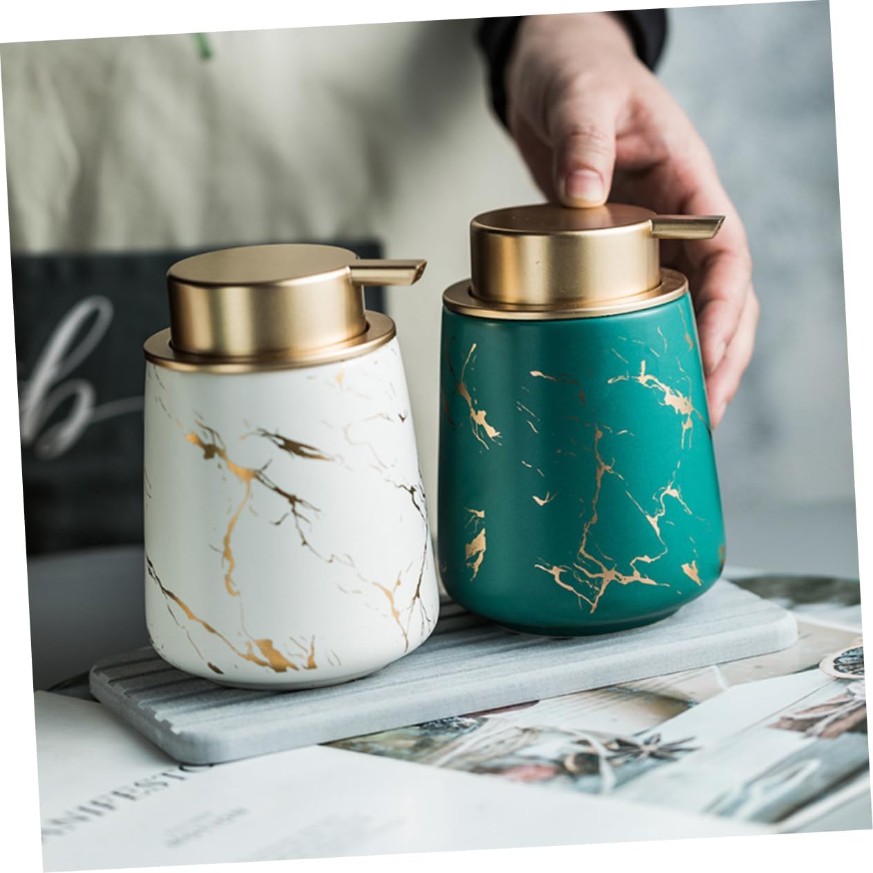 Cabilock 1set Toothbrush and Toothpaste Storage Set Elegant Dark Green Ceramic Bathroom Accessories Kit for Family School Use Includes Soap Tray and Organizer for Daily Necessities