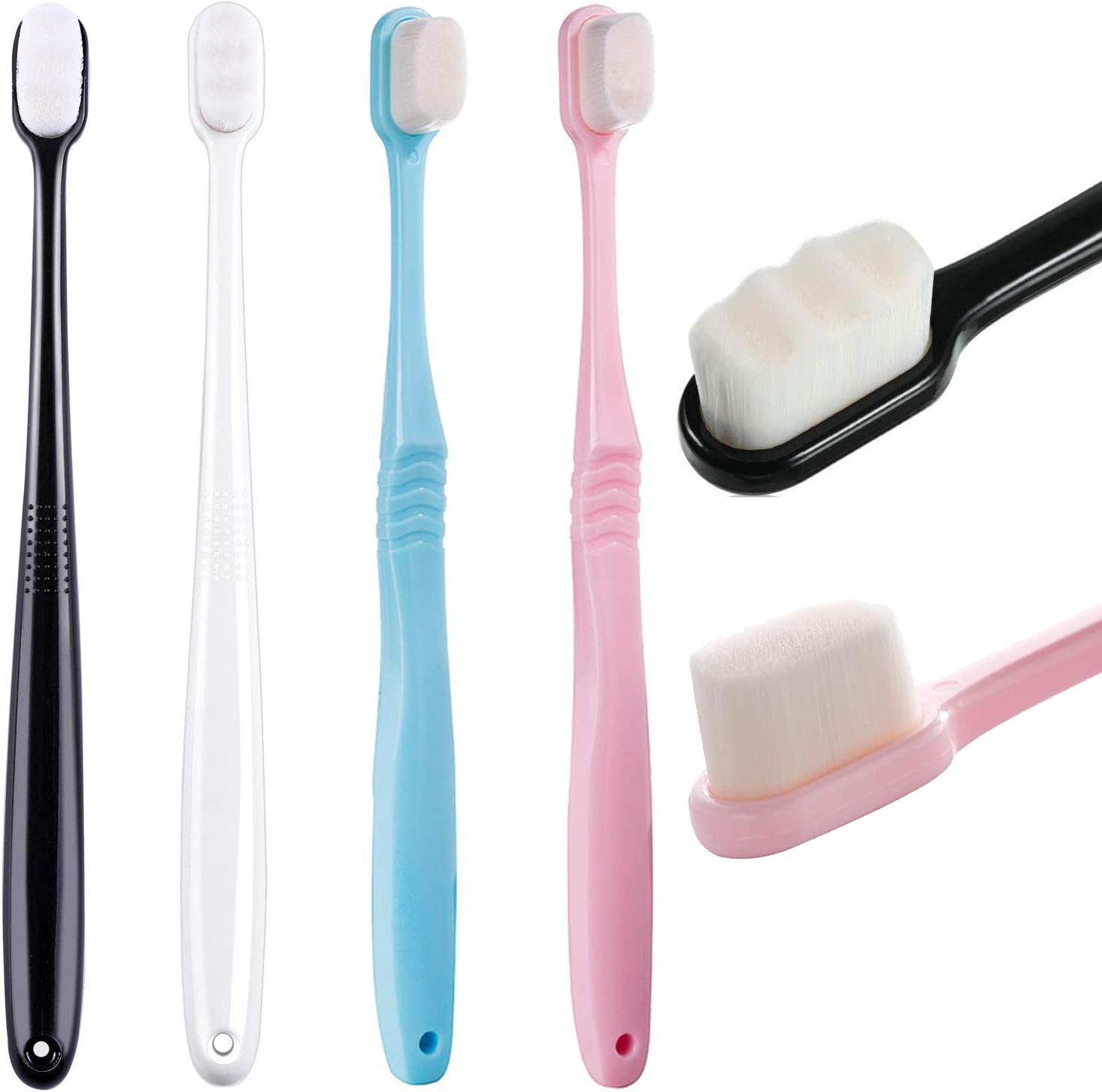 4 Pieces Extra Soft Micro-Nano Manual Toothbrush with 20,000 Bristles for Fragile Gums Adults Kids Children (Black, White, Pink, Blue)