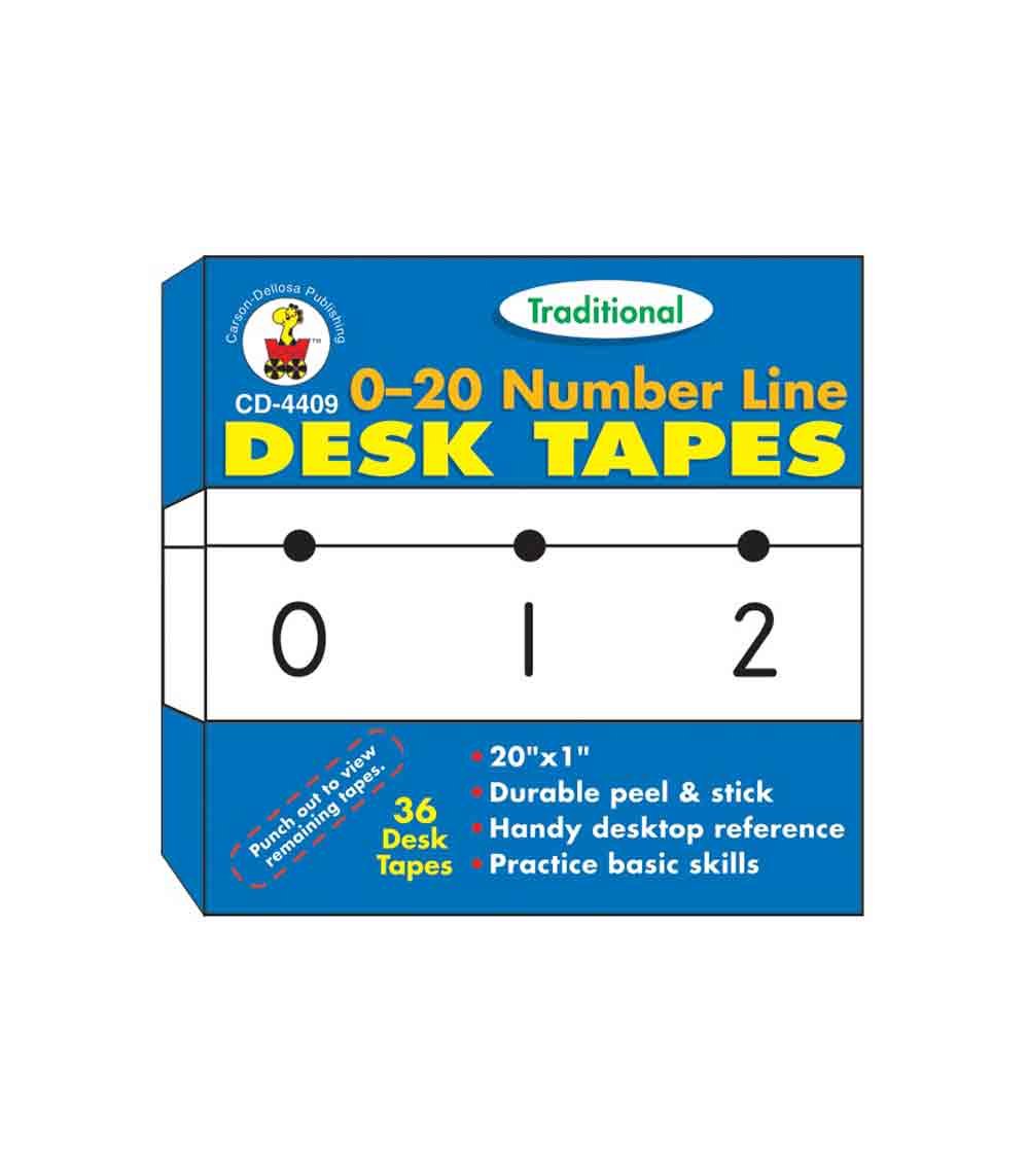 Carson Dellosa Education 4409 0-20 Number Line - Traditional Desk Tape