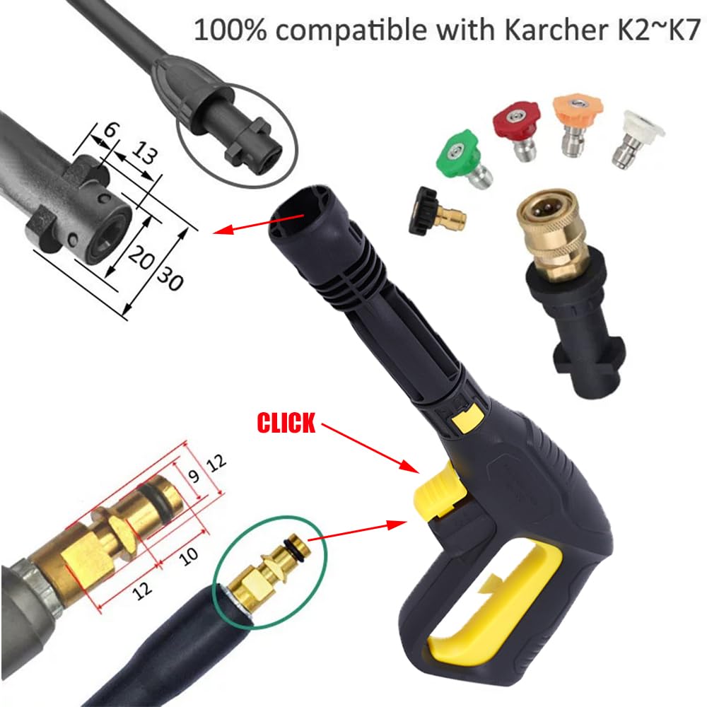 Pistolet do myjki wysokociśnieniowej Kärcher, zapasowy pistolet do myjki wysokociśnieniowej, pistolet natryskowy do Kärcher K3, K4, K5, K6, K7, węży, Quick Connect